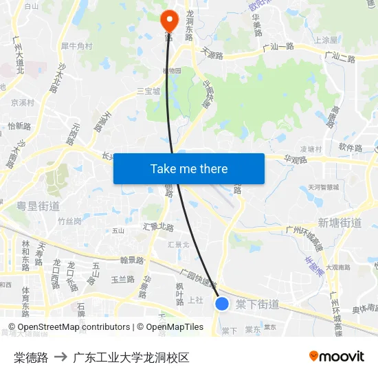 棠德路 to 广东工业大学龙洞校区 map