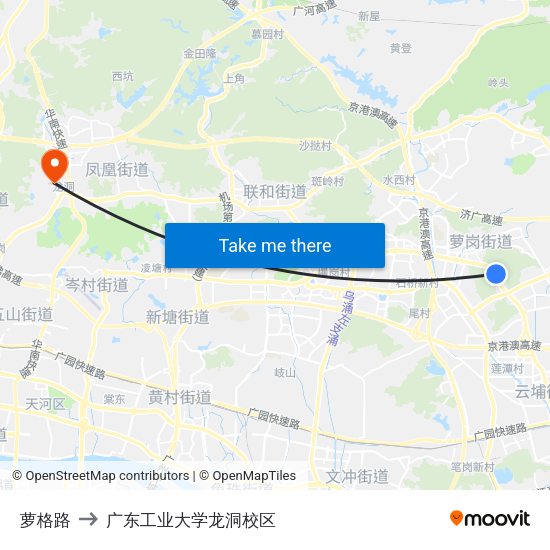 萝格路 to 广东工业大学龙洞校区 map