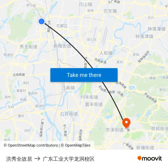 洪秀全故居 to 广东工业大学龙洞校区 map