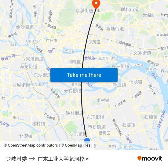 龙岐村委 to 广东工业大学龙洞校区 map