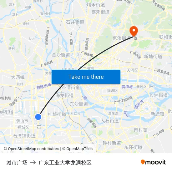 城市广场 to 广东工业大学龙洞校区 map