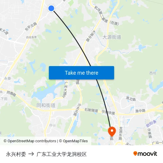 永兴村委 to 广东工业大学龙洞校区 map