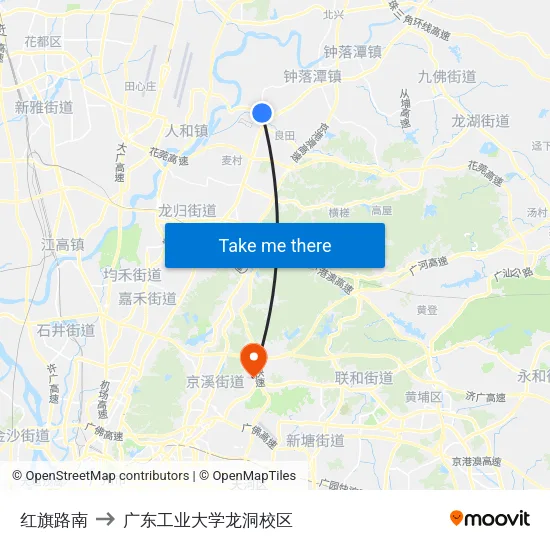红旗路南 to 广东工业大学龙洞校区 map