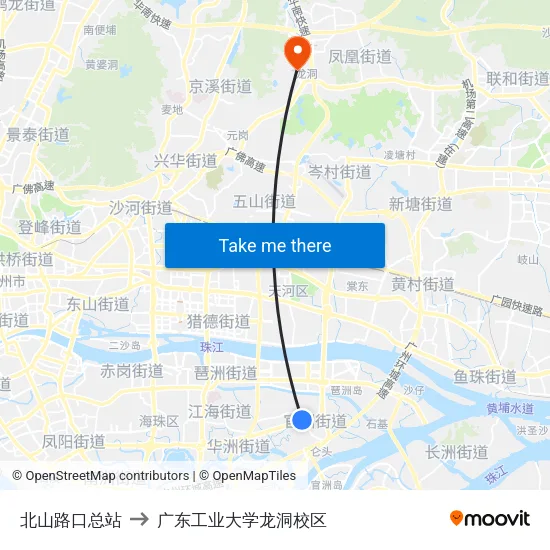 北山路口总站 to 广东工业大学龙洞校区 map