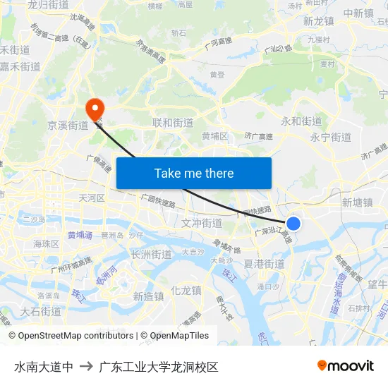 水南大道中 to 广东工业大学龙洞校区 map