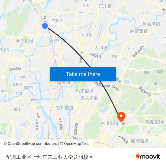 华海工业区 to 广东工业大学龙洞校区 map