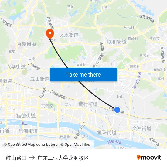 岐山路口 to 广东工业大学龙洞校区 map