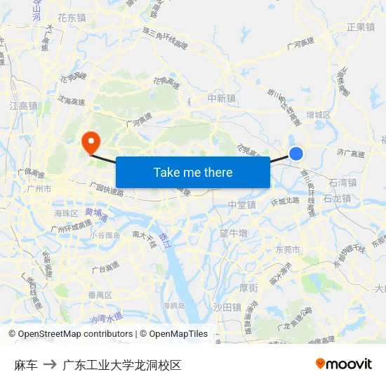 麻车 to 广东工业大学龙洞校区 map