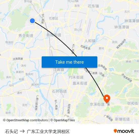 石头记 to 广东工业大学龙洞校区 map