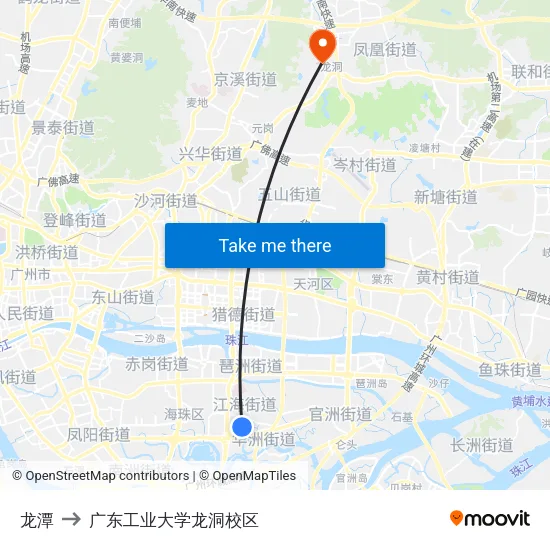 龙潭 to 广东工业大学龙洞校区 map