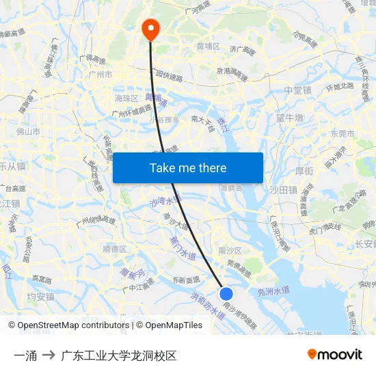 一涌 to 广东工业大学龙洞校区 map