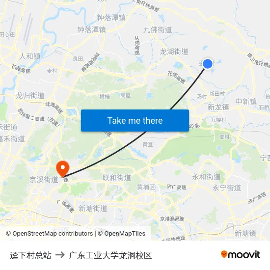 迳下村总站 to 广东工业大学龙洞校区 map