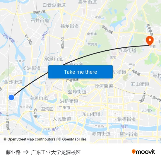 藤业路 to 广东工业大学龙洞校区 map