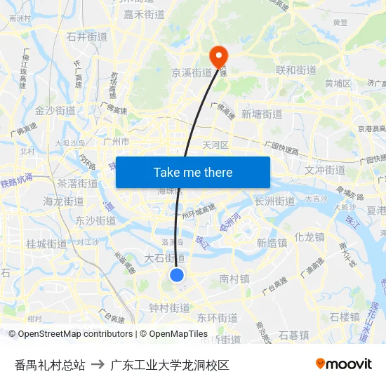 番禺礼村总站 to 广东工业大学龙洞校区 map
