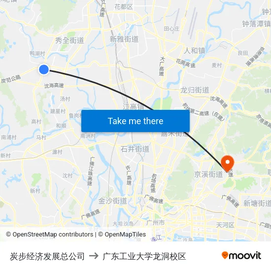 炭步经济发展总公司 to 广东工业大学龙洞校区 map