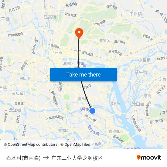 石基村(市南路) to 广东工业大学龙洞校区 map