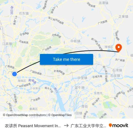 农讲所 Peasant Movement Institute to 广东工业大学华立学院 map