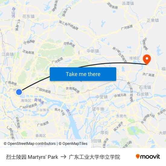 烈士陵园 Martyrs' Park to 广东工业大学华立学院 map