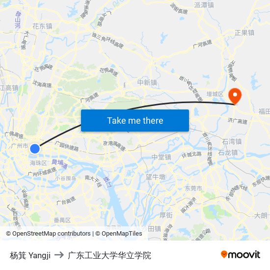 杨箕 Yangji to 广东工业大学华立学院 map