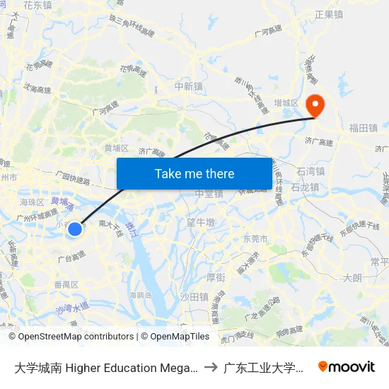 大学城南 Higher Education Mega Center South to 广东工业大学华立学院 map
