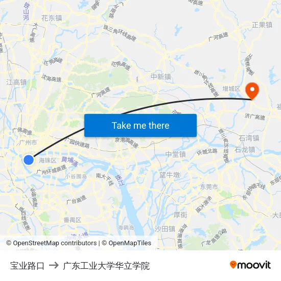 宝业路口 to 广东工业大学华立学院 map