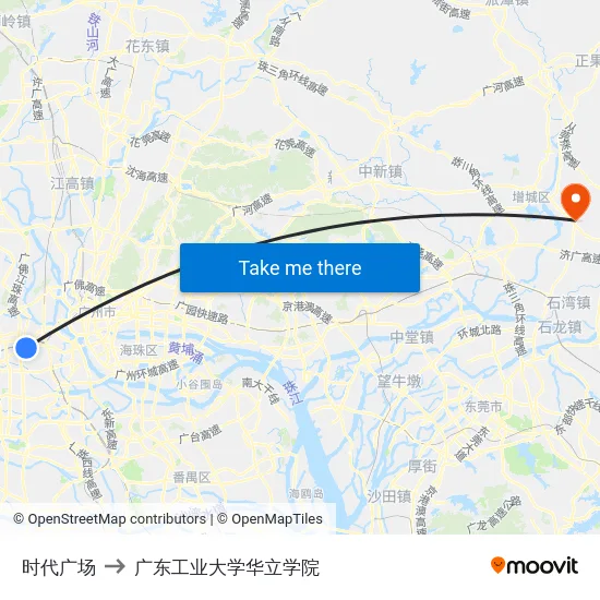 时代广场 to 广东工业大学华立学院 map