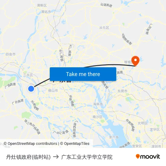 丹灶镇政府(临时站) to 广东工业大学华立学院 map
