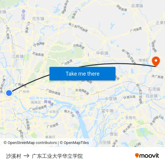 沙溪村 to 广东工业大学华立学院 map