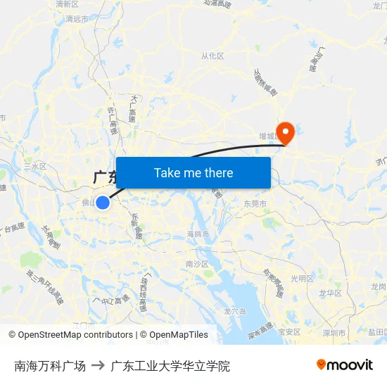 南海万科广场 to 广东工业大学华立学院 map