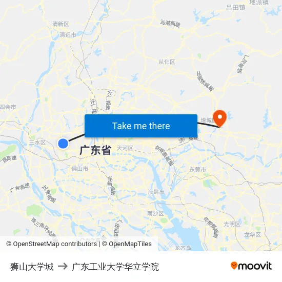 狮山大学城 to 广东工业大学华立学院 map
