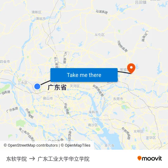 东软学院 to 广东工业大学华立学院 map