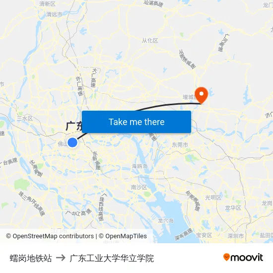 蠕岗地铁站 to 广东工业大学华立学院 map