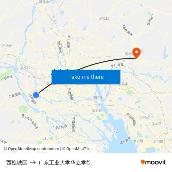 西樵城区 to 广东工业大学华立学院 map