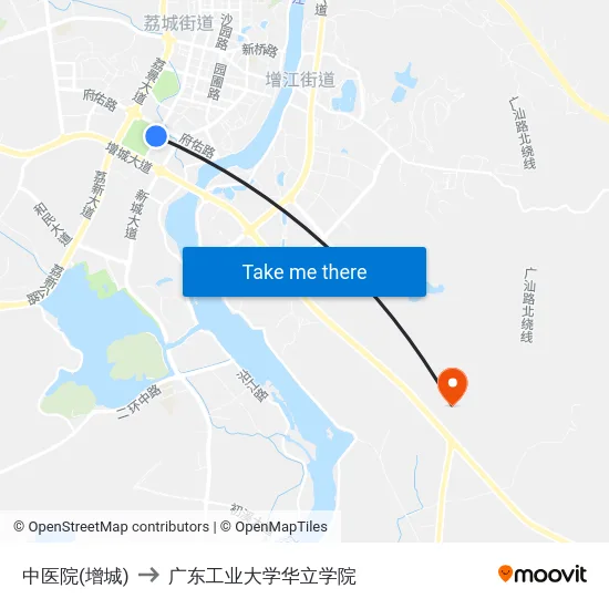 中医院(增城) to 广东工业大学华立学院 map