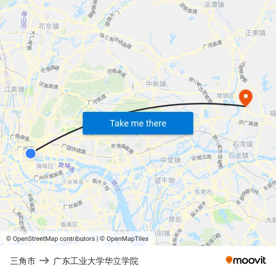 三角市 to 广东工业大学华立学院 map
