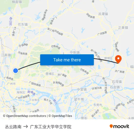 丛云路南 to 广东工业大学华立学院 map