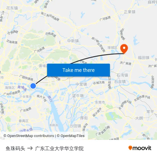 鱼珠码头 to 广东工业大学华立学院 map