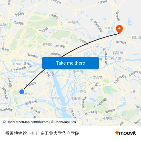 番禺博物馆 to 广东工业大学华立学院 map