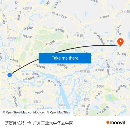 茶滘路总站 to 广东工业大学华立学院 map