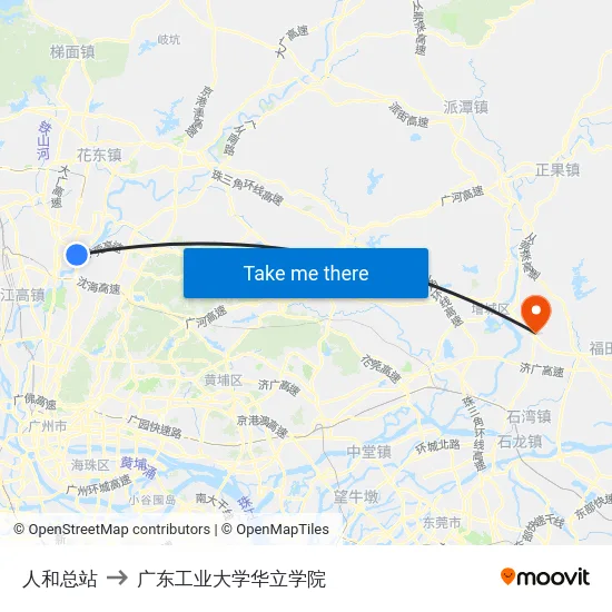 人和总站 to 广东工业大学华立学院 map