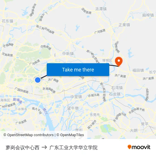 萝岗会议中心西 to 广东工业大学华立学院 map