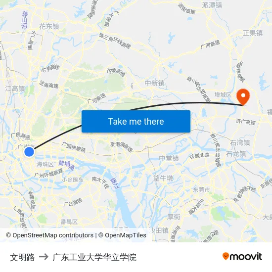 文明路 to 广东工业大学华立学院 map