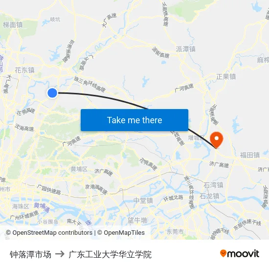 钟落潭市场 to 广东工业大学华立学院 map