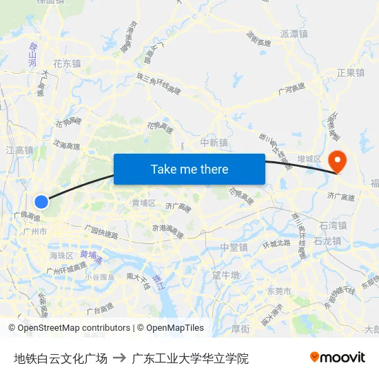 地铁白云文化广场 to 广东工业大学华立学院 map