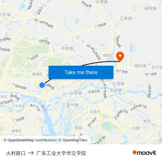 火村路口 to 广东工业大学华立学院 map