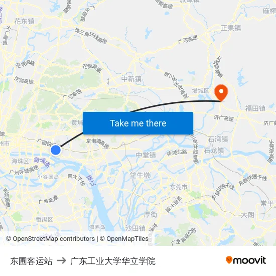东圃客运站 to 广东工业大学华立学院 map