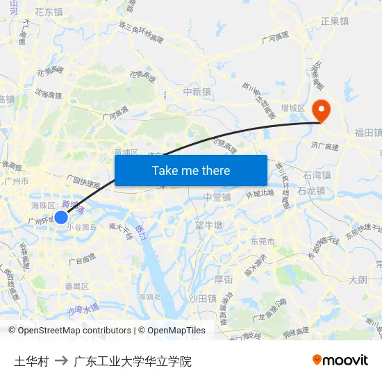 土华村 to 广东工业大学华立学院 map