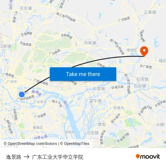 逸景路 to 广东工业大学华立学院 map