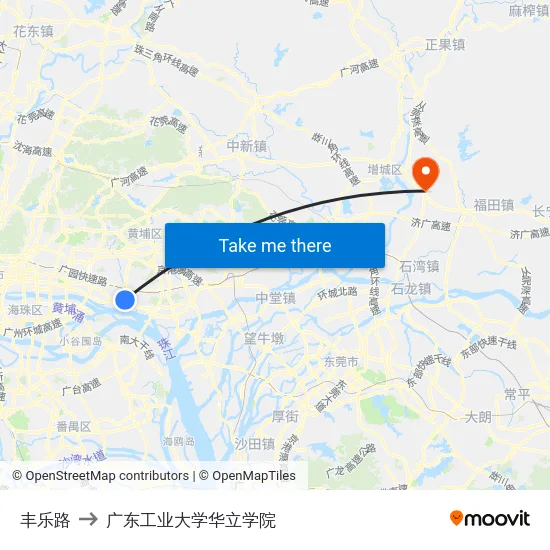 丰乐路 to 广东工业大学华立学院 map