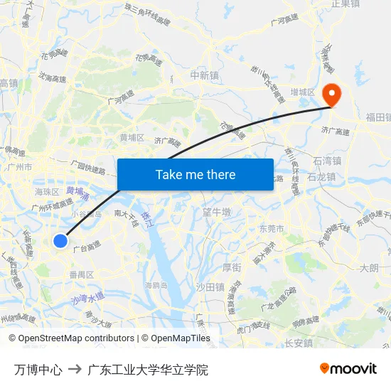 万博中心 to 广东工业大学华立学院 map